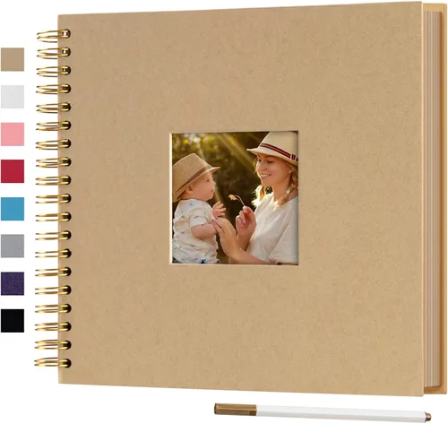 Álbum de 8 x 8 pulgadas con tapa dura, 80 páginas de cartulina y espiral metálico, ideal como álbum de fotos y para hacer collages, un buen regalo