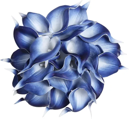Miniatura 9 de IPOPU 24 flores falsas azules, flores de seda de tacto real para ramos de boda, centros de mesa, despedida de soltera, fiesta, hogar, arreglos