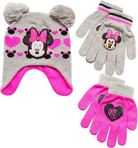 Disney Girls Minnie Mouse and Vampirina Winter Hat and 2 Pair Mitten or Glove Set (ToddlerLittle Girl)