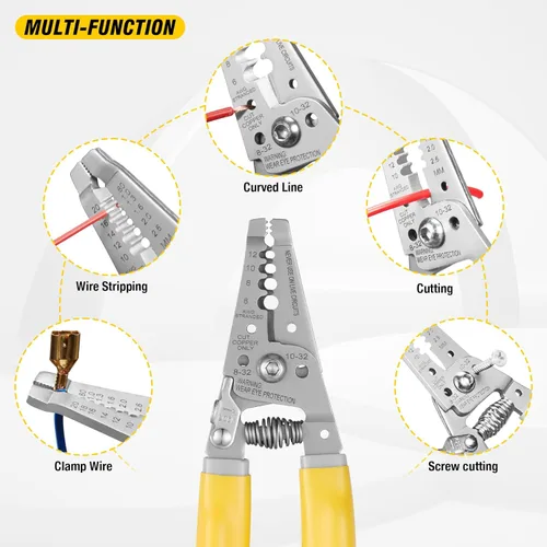 Miniatura 5 de KATA Pelacables de 7 pulgadas, cortador de alambre, herramienta de pelado/corte para alambre trenzado de 6-12 AWG y corte de 8-32 tornillos