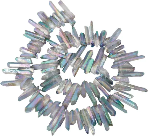 Miniatura 21 de SUNYIK Angel Aura Cuarzo con Revestimiento de Titanio Puntas de Cristal Palos Rugosos de Cuarzo Picos Cuentas de Punta Hebra de 15 Pulgadas Perforada