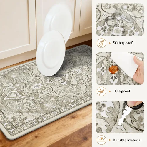 Miniatura 5 de Ileading Juegos de Alfombras de Cocina Anti Fatiga de 2 Piezas Tapetes de Cocina Acolchados para Piso Impermeables Juego de Tapetes de Cocina