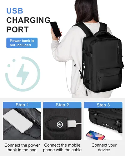 Miniatura 3 de VECAVE mochila para laptop de viaje, mochila para llevar en vuelos, mochila casual para deportes y universidad, A-Negro, Pequeño, Mochilas de viaje