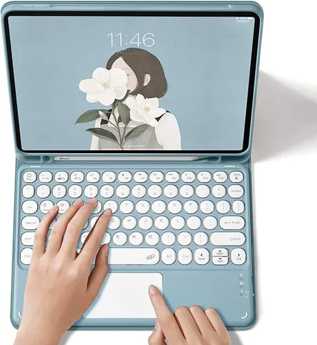 Funda de teclado para iPad 10.2 para 9/iPad 8/iPad 7 (2021/2020/2019) Touchpad desmontable con soporte para lápices, funda inteligente de cuero Azul