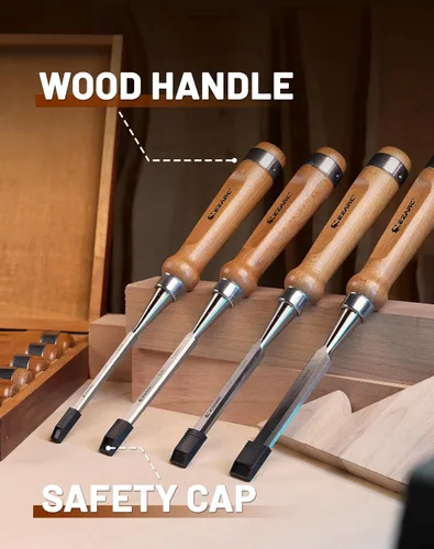 Miniatura 2 de EZARC Juego de herramientas de cincel de madera de 6 piezas, kit de cincel de tallado de carpintería con estuche de madera prémium para carpintero