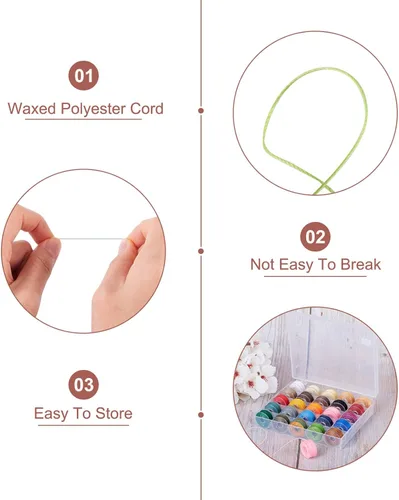 Miniatura 2 de Craftdady Cuerdas de poliéster encerado de 273 yardas de 0.022 in, colores mezclados para pulseras trenzadas de macramé, fabricación de joyas
