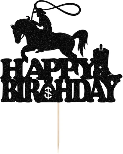 Miniatura 2 de Decoración para tartas de vaquero: cumpleaños de niños occidentales con purpurina, fiesta temática de vaquero para hombres, baby shower, temática