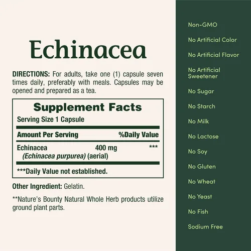 Miniatura 5 de De la Naturaleza Bounty todo natural zacate Echinacea 400 mg, 100 Cápsulas, 5633, 1, 1