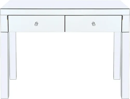 Miniatura 6 de Moderna mesa de consola plateada con espejo con 2 cajones de almacenamiento, escritorio rectangular de tocador, mesa de tocador de maquillaje