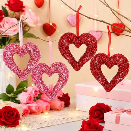 Miniatura 3 de Soulchen 10 adornos para árbol de San Valentín de 4.9 pulgadas, tamaño grande, de espuma de corazón con purpurina en 3D, decoración romántica