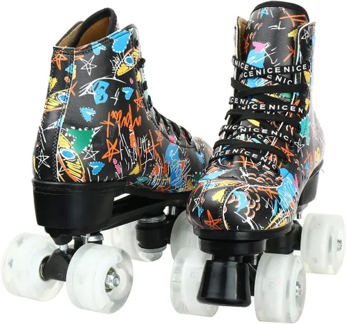 Miniatura 4 de Silvertree Patines de ruedas para mujeres y hombres de cuero de poliuretano de alta calidad para adultos, patines de derby de ruedas ligeras, negro