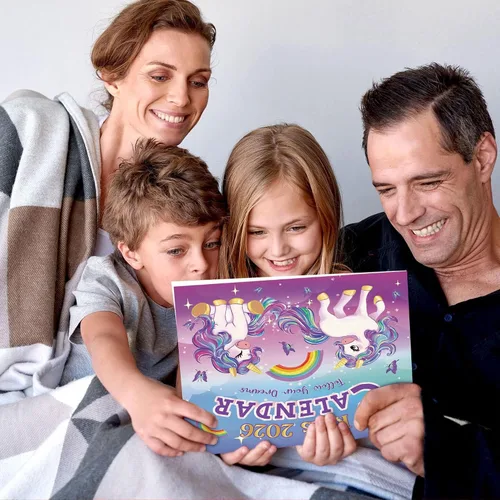 Miniatura 6 de Calendario infantil 2026 – Calendario de unicornio 2026 de 12 x 12 pulgadas para niños con más de 400 calcomanías divertidas, perfecto