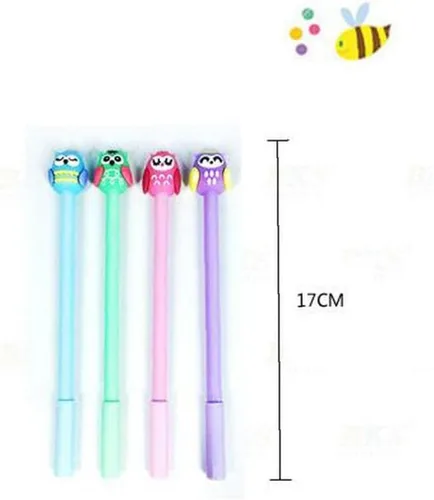 Miniatura 4 de 4pcs lindo búho gel pluma 0.020 in tinta negra estudiante escritura plumas novedad Kawaii animales en forma de pluma escuela papelería suministros