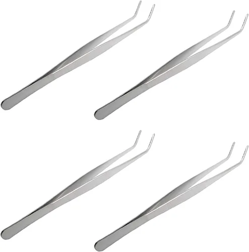 Miniatura 5 de Aoje-Link Pinzas de acero inoxidable con punta dentada curva, multiusos, plateadas, 4 piezas