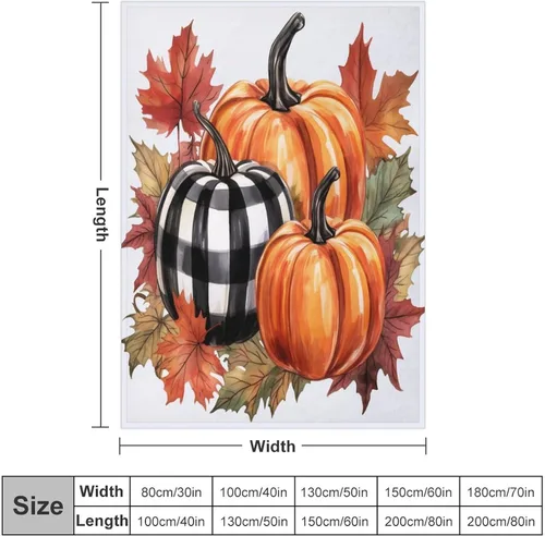 Miniatura 2 de Manta de lana cuadriculada con diseño de calabaza, hojas de arce, Acción de Gracias, manta de cama para otoño, Acción de Gracias, ligera, súper