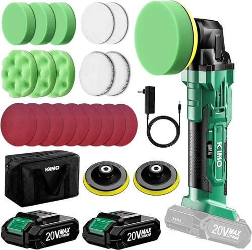 Miniatura 10 de KIMO Kit de Pulidora Inalámbrica para Coche 20V, Kit de Pulido de 25 Piezas, 6 Velocidades hasta 6000RPM / 2*Baterías de 2000mAh Pulidoras