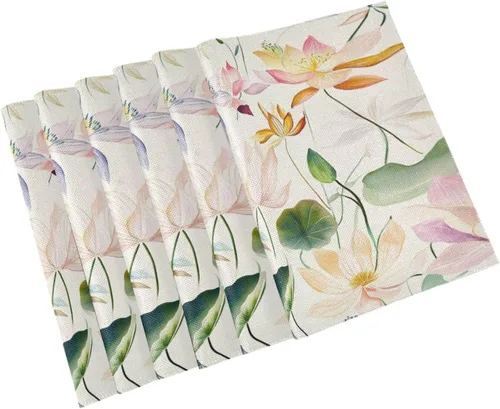 Miniatura 9 de Personalizado Bangladesh Water Lily Belleza Flores Configuración de mesa para mesa de comedor Decoración Cena Impermeable Manteles individuales