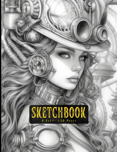 Sketchbook: Steampunk Cover 120 pages Unlined Drawing Notebook, 8.5x11 Large Sketch Book for Doodling or Sketching Journal Tapa blanda – Texto