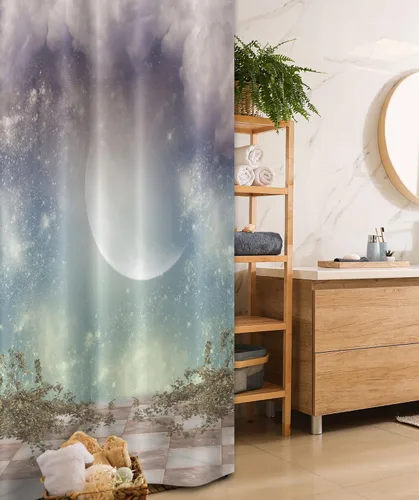 Miniatura 132 de set de cortina para baño decorativa de tela de poliéster con ganchos