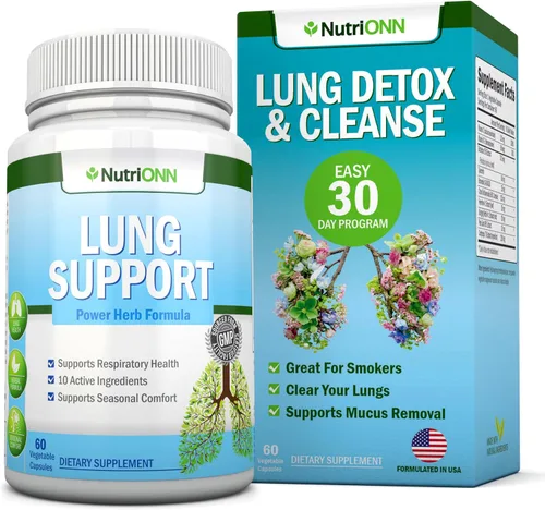 NutriONN Desintoxicación y limpieza pulmonar - Ideal para fumadores - Extra fuerte - Suplementos 100% herbarios de salud pulmonar - Apoyo para la