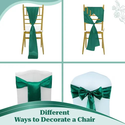 Miniatura 19 de mds - Lote de 10 lazos de satén para sillas de boda y eventos, para decoración de fiestas, 30 colores, Satin, 10 Verde oliva