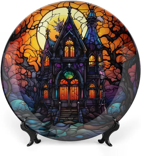 Miniatura 29 de Platos decorativos, placa de cerámica con estampado de globos de aire caliente, plato de cena tambaleante con soporte de exhibición, decoración
