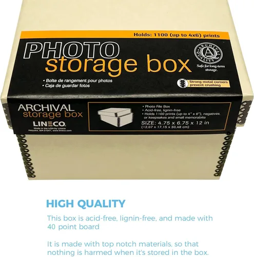 Miniatura 5 de Lineco Caja de tarjetas fotográficas, almacenamiento de archivo de calidad de museo, sin ácidos con tapa extraíble, almacenamiento a granel
