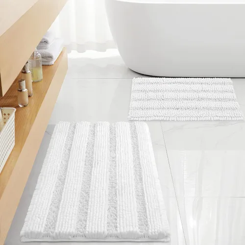 Miniatura 22 de FLOLEOPA Juego de 2 tapetes de baño de felpilla gruesa y peluda, antideslizantes, parte inferior de goma termofusible para baño, alfombras de baño