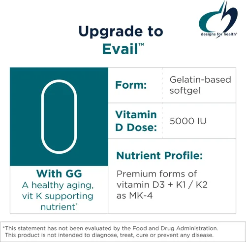 Miniatura 3 de Designs for Health D-Evail Supreme - Suplemento de vitamina D3 de 5,000 UI con VIT K (K1, K2 como MK-4) + GG - hueso, cardiovascular + apoyo