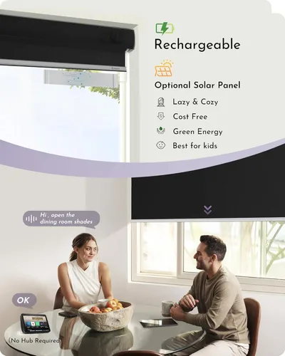 Miniatura 3 de Graywind Persiana enrollable motorizada funciona con Alexa Google, persianas inteligentes 100% opacas recargables con control remoto de motor