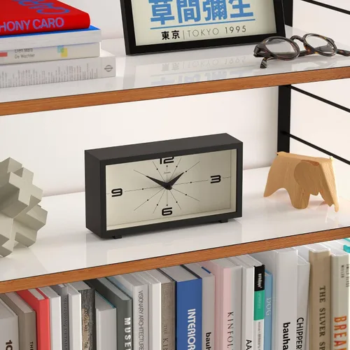 Miniatura 5 de JONES CLOCKS® Reloj de Escritorio Odeon Diseño Rectangular Moderno Negro Aspecto Retro Elegante para Estante, Mesa, Repisa de Chimenea