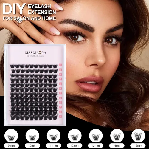 Miniatura 7 de KISSXIAOYA Extensiones de pestañas en racimo, 120 pestañas postizas individuales en racimo D, 0.354-0.591 in, pestañas postizas naturales y suaves