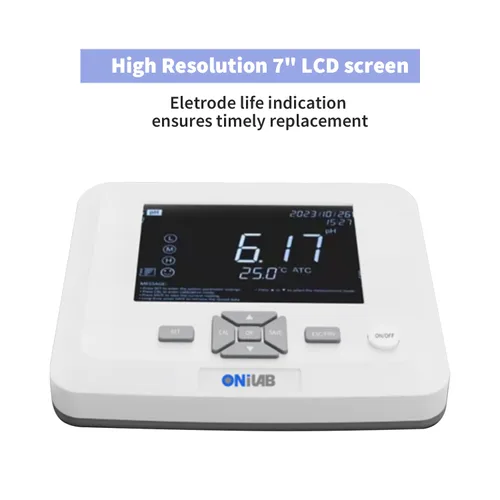 Miniatura 6 de ONiLAB Medidor de pH de laboratorio de sobremesa, precisión de pH 0,01, calibración automática de 1-3 puntos, pH 3 en 1/Electrodo de temperatura