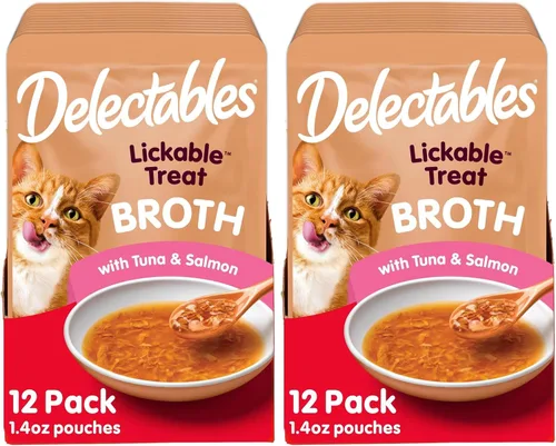 Miniatura 18 de Delectables Lickable Treat Savory Broth Senior 10+ Golosinas húmedas para gatos con pollo y atún reales, cobertura para alimentos, hidratante, sin