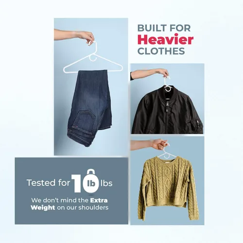 Miniatura 5 de Perchas de ropa resistentes paquete de 50 (54 unidades), fabricadas en los Estados Unidos, perchas de plástico de capacidad de 8 libras para ropa