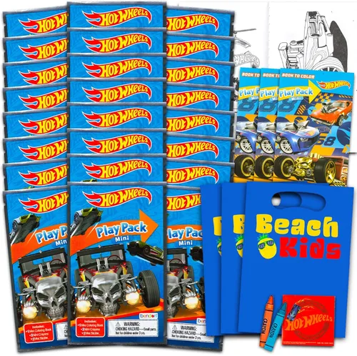 Conjunto de Recuerdos de Mini Fiesta Hot Wheels para Niños - Paquete con 24 Paquetes de Juego Mini Hot Wheels Para Llevar y Jugar con Páginas para
