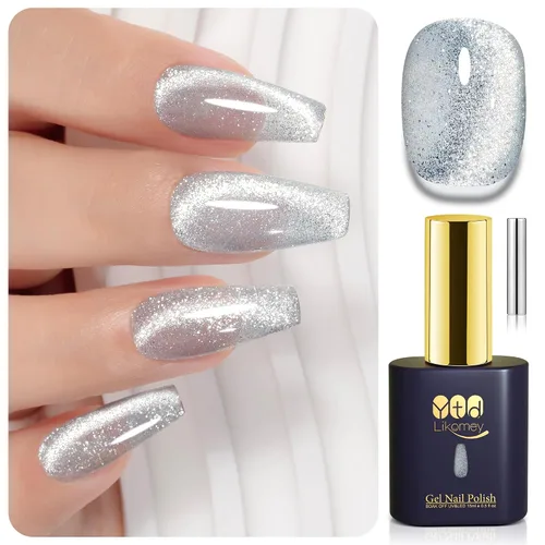 Miniatura 33 de YTD Likomey Juego de esmaltes de uñas de gel Cat Eye, 8 colores de verano con purpurina magnética de cristal con barra magnética, plateado, verde