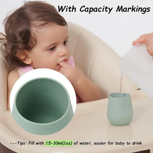 Miniatura 5 de Seposeve Vasos de silicona para bebés de 6 a 12 meses, 12 a 24 meses, paquete de 2 vasos de silicona pequeños de entrenamiento abierto para niños