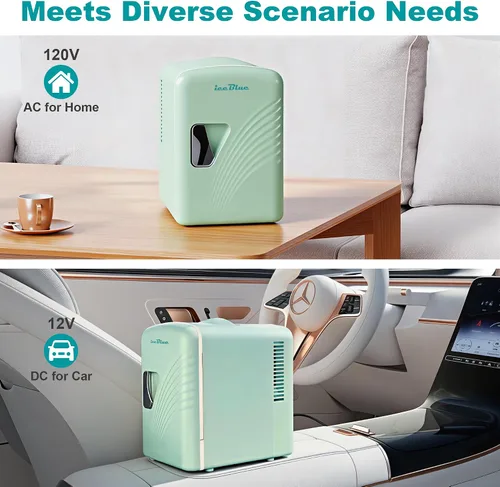 Miniatura 6 de Iceblue Mini nevera retro de 4 litros/6 latas, mini refrigerador para el cuidado de la piel, enchufe de CA y cargador de coche de 12 V, mini Verde