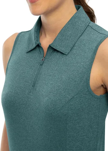 Miniatura 6 de YSENTO Camisas de golf sin mangas para mujer, ropa con cuello de 14 con cremallera de secado rápido, camisas polo de tenis