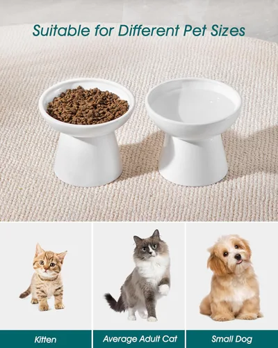 Miniatura 7 de vancasso Paquete de 2 cuencos elevados para gatos, platos elevados de cerámica para alimentos y agua para gatos con 5.1 pulgadas de altura y 6.2