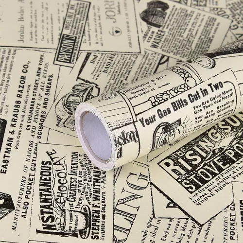 WENMER Papel de contacto de periódico – 17.71' x 236' papel tapiz vintage despegable y adhesivo autoadhesivo removible rollo de papel tapiz para