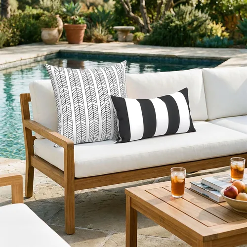 Miniatura 605 de Juego de 2 almohadas para exteriores de 16 x 16 pulgadas, repelentes al agua con interiores, para muebles de patio, hogar, jardín, geometría bohemia