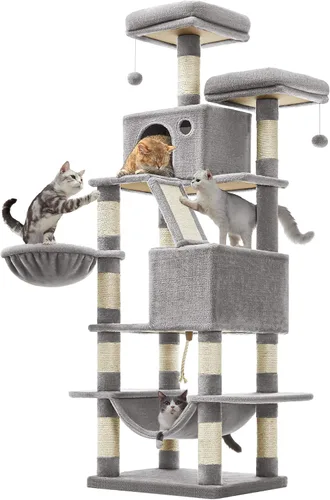 Miniatura 15 de Feandrea Árbol para gatos, torre grande para gatos de 81.1 pulgadas, condominio de felpa de varios niveles con 13 postes rascadores, 2 perchas, 2