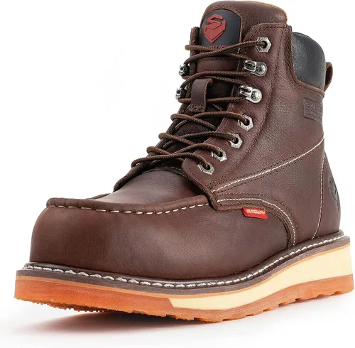 Miniatura 11 de SUREWAY Mens Heavy Duty Soft/Composite/Steel Toe Work Boots for Men-Comfortable,GoodyearWelt,Full Grain Leather,6 in Wedge Moc Toe Construction