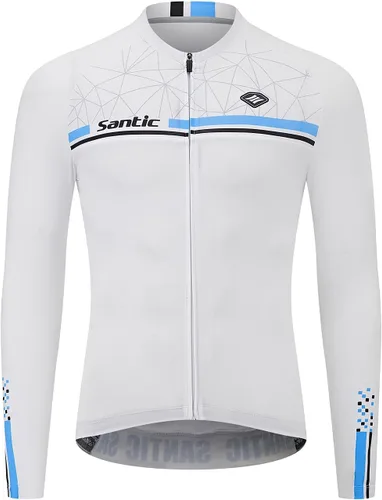 Santic - Camiseta de ciclismo para hombre, manga larga, reflejante, cremallera completa, con bolsillos