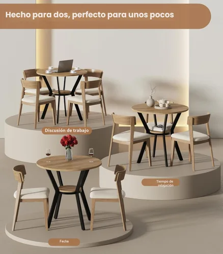 Miniatura 5 de Mesas redondas de cocina para 2-4, mesas de comedor pequeñas de 31.5 pulgadas con almacenamiento, mesa de comedor circular de madera rústica