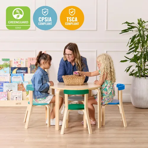 Miniatura 6 de ECR4Kids Juego de mesa Bentwood y silla curvada con respaldo curvo, muebles para niños, contemporáneo, 5 piezas