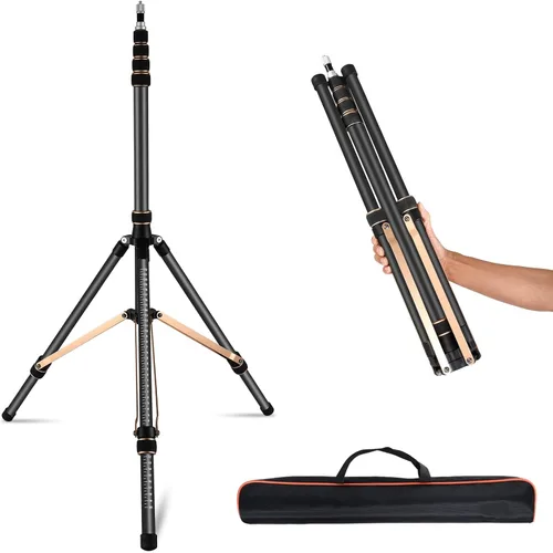 Miniatura 9 de Soonpho Soporte de luz portátil ajustable de fibra de carbono de 7 pies con trípode reversible de 180°, altura máxima de 86.5 pulgadas para cámara