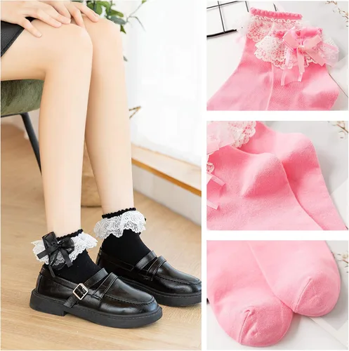 Miniatura 6 de SRYL Calcetines de encaje para mujer con volantes cómodos de princesa calcetines de encaje 5-9